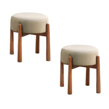 Imagem de Conjunto - 2 Puffs Banqueta Lotus Luxo Castellar Móbile Linho Bege