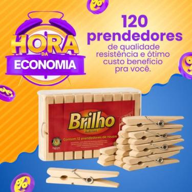 Imagem de Kit Econômico Prendedores de roupa Madeira Brilho Brasil com 120 ou 24