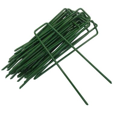 Imagem de Jiozermi 50 peças de grampos de paisagem galvanizados de 15 cm, estacas de jardim de calibre 11, estacas de barreira de ervas daninhas, tecido de paisagismo, pinos SOD, grampos de jardim para proteger