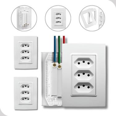 Imagem de Kit 3 Tomada Tripla 20A Monobloco De Embutir Ilumi Branca Parede