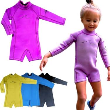 Imagem de Selective HA Roupa de mergulho para bebês, crianças, 1,5 mm, neoprene shorty, sunny and monk seal (roxo elétrico 2,5 mm Yamamoto, 2T (M))