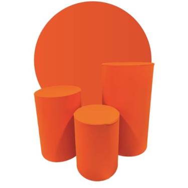 Imagem de Kit Capa Trio de Cilindro + Painel 1,50m Decoração Festa(LARANJA NEON)
