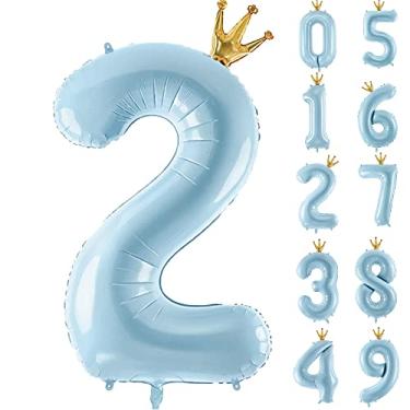 Imagem de Gifloon Balão Número 2 Com Coroa, Balões Grandes De 40", Suprimentos Para Decoração Festa Anos, Letreiro Um Ano, Azul
