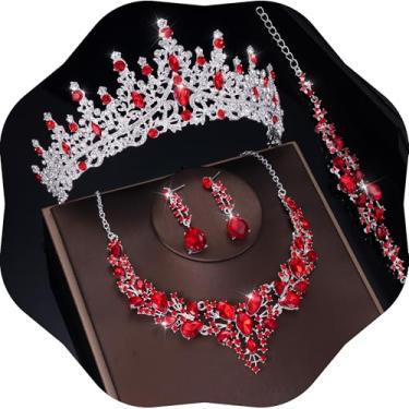 Imagem de Kamirola Tiaras e coroas para mulheres, colar de brincos de tiaras, conjunto de joias de noiva de cristal (TR83, Medium, Liga de aço, Cristal