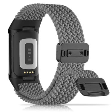 Imagem de Huadea Pulseira de substituição de nylon trançado magnético compatível com Fitbit Charge 6/Fitbit Charge 5 para mulheres e homens, pulseira de substituição para Charge 6/Charge 5