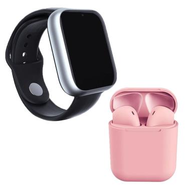Imagem de Kit 1 Smartwatch A1 Pro Plus Prata + 1 Fone Inpods 12 Rosa