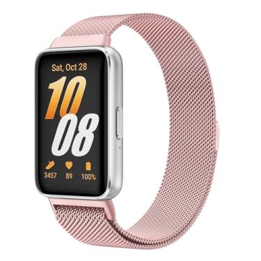 Imagem de Pulseira de relógio de metal compatível com Samsung Galaxy Fit 3, pulseira de substituição de malha de aço inoxidável para acessórios de smartwatch Galaxy Fit 3 SM-R390 (rosa rosa)