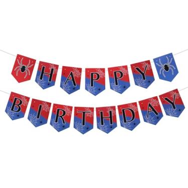 Imagem de SAVITA Faixa de Aniversário Aranha, Faixa Pronta Tema Aranha Feliz Aniversário Decoração Pendente Desenho Animado Filme para Meninos Crianças Chá de Bebê Suprimentos para Festa