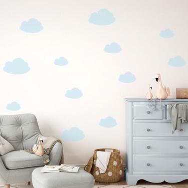 Imagem de Adesivo de Parede Infantil Nuvens Lavável Seguro Fácil Aplicação Ideal Para Quarto de Bebê Menino Menina Decoração Suave