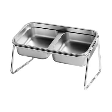 Imagem de Fenteer Tigela elevada para gatos com suporte, suprimentos antiderrapantes para beber, tigela elevada para comida e água para gatos, alimentador inclinado