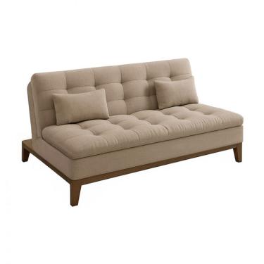 Imagem de Sofá-Cama Casal 3 Lugares Premium Base e Pés de Madeira Linho Bege
