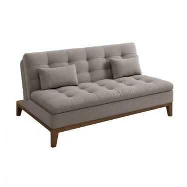Imagem de Sofá-Cama Casal 3 Lugares Premium Base e Pés de Madeira Linho Cinza