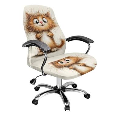 Imagem de Uorisanigo Capa para cadeira de escritório de gato laranja com desenho universal, capa de assento de chefe executivo para jogos, capa para cadeira com encosto alto, grande