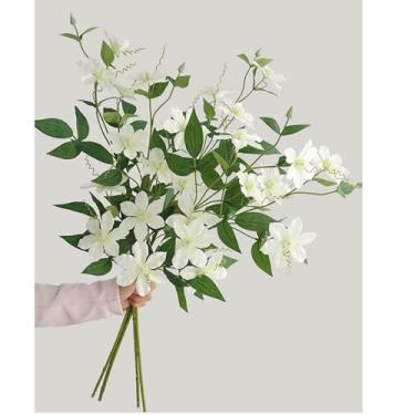 Imagem de Lily Garden Hastes de videira artificial Clematis 78 cm, 4 peças, flores de seda para decoração em casa, festa de casamento, escada, ambientes internos e externos (branco)