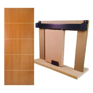 Imagem de Kit Porta Madeira Frisada 4009 - 90x210 +Trilho Correr 1,80 Preto+Brin