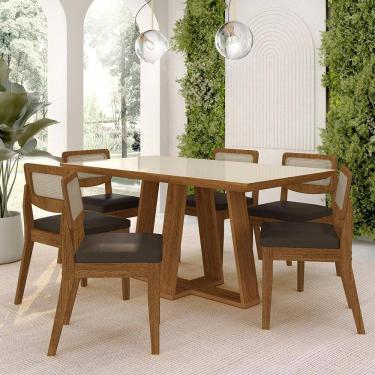 Imagem de Mesa Sion 1,60 Com 6 Cadeiras Sextavada Freijó/off/corino Marrom - M.a