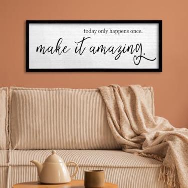 Imagem de TQianJiang Today Only Happens Once Make It Amazing Wall Decor Art 61 x 25.4 cm Placa motivacional grande inspiradora moldura de madeira para escritório (preto)