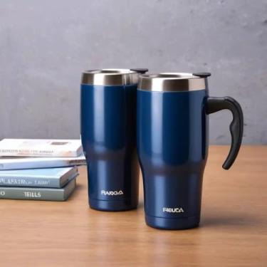 Imagem de Caneca Térmica Parede Dupla em Aço Inox Azul 900ml com Tampa Flip - Estilo Casual