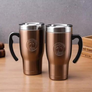 Imagem de Caneca Térmica Parede Dupla em Aço Inox Marrom 750ml com Alça Ergonômica - Estilo Com Logo
