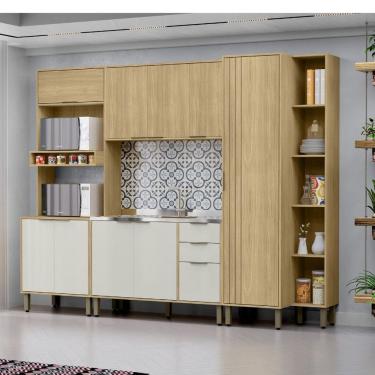 Imagem de Cozinha Modulada Completa Vick 4 Peças Castanho Off White
