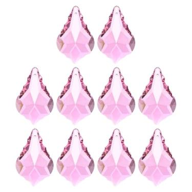 Imagem de PATIKIL Pingentes de cristal K9, contas de gota, pacote com 10 peças de prismas de lustre de 38 mm, contas de folhas penduradas, lâmpada faça você mesmo para decoração de artesanato, rosa