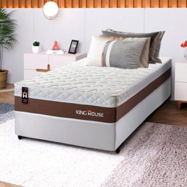 Imagem de Conjunto Cama Box Branco c/Molas Ensacadas Venice Marrom Solteiro 88x188x60