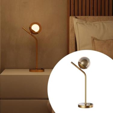 Imagem de Abajur Luminária De Mesa ou Cabeceira Inclinado Jabuticaba bivolt + Vidro Globo - DOURADO/AMBAR