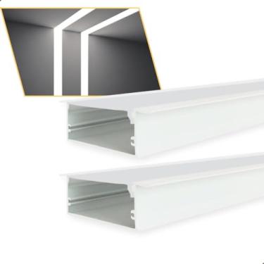 Imagem de 2 Barras Perfil Led Embutir 65x20mm 1m Largo P/Sanca Gesso Branxo