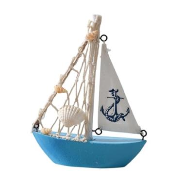 Imagem de WeiLaiKeQi Mini modelo de, decoração, design náutico de praia, barco à vela em miniatura de madeira decorativo leve para mesa de quarto, Azul Claro