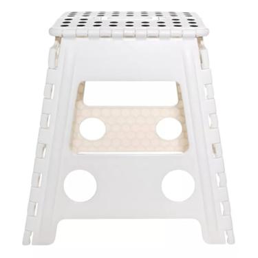 Imagem de Banqueta Alta Dobrável De Plástico Com Alça Portátil 45cm Para Camping Pesca Multiuso Cor Branca