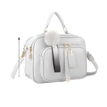Imagem de Bolsa Feminina Com Chaveiro Pompom Tira Colo Faixa de Mão De Couro Tranversal (Prata - DEC6012#)