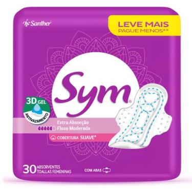 Imagem de Absorvente Sym Cobertura Suave 3D Gel Fluxo Moderado Com Abas com 30 U