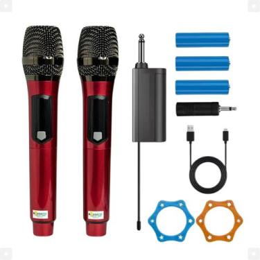 Imagem de Microfone Duplo Profissional Sem Fio Karaoke Bateria Dinâmico Com Espu