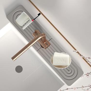 Imagem de Velony Vacay Tapete de torneira para pia de cozinha, tapete de torneira de cozinha protetor de respingos, super absorvente para balcão de banheiro tapete de pedras rápidas [cinza claro, 59,9 cm x 9,9