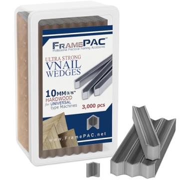 Imagem de FramePac Pregos em V para Molduras de Madeira Universal (UNI) 10 mm (3/8 polegadas) [Pacote de 3000 Unhas em V, Empilhado] - (para uso em Pregador V Automático para Molduras, Pregador V Automático