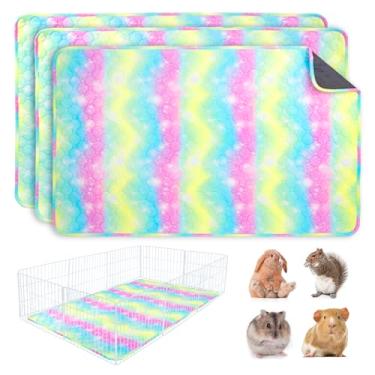Imagem de BESNEW Cama Para Porquinho-Da-Índia, Pacote Com 3 Forros Laváveis E Superabsorventes Gaiolas, Almofadas Reutilizáveis Antiderrapantes Animais Pequenos, Coelhos, Hamsters, Ratos, Ondas, Arco-Íris