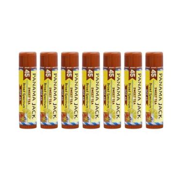 Imagem de Panama Jack Protetor solar protetor labial - FPS 45, proteção solar UVA-UVB de amplo espectro, previne e acalma lábios secos e rachados, chá doce, pacote com 7