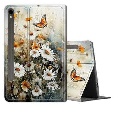 Imagem de Capa para tablet Samsung Galaxy Tab S9/S9 FE 5G 11/10,9 polegadas 2023 (modelo SM-X710/SM-X716B/SM-X718U/SM-X510), capa de couro com suporte multiângulo com hibernar/despertar automático, borboletas