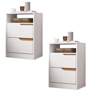 Imagem de Mesa De Cabeceira Com Gavetas Kit 2 Sole Branco/freijó - Albatroz