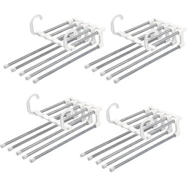 Imagem de Kit 4 Cabide Multifuncional 5 Divisórias Retrátil Inox – Organizador Vertical Horizontal que Economiza Espaço no Guarda-Roupa – Ideal para Calças, Bermudas, Saias, Gravatas (Branco)