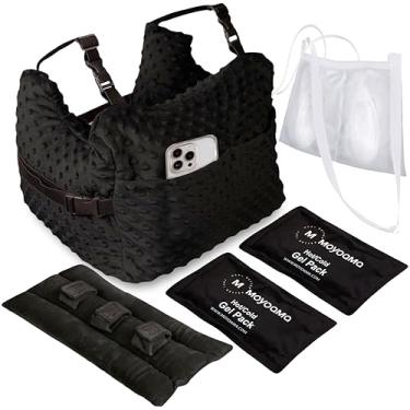 Imagem de MOYOAMA Conjunto de pontos suíços pretos carvão: travesseiro de mastectomia IR com bolsa de chuveiro, 2 pacotes frios e travesseiro de cinto de segurança