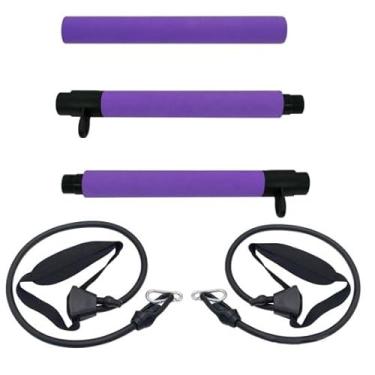 Imagem de Generic Kit de barra de pilates com faixas de resistência, barra de pilates de 3 seções com faixas empilháveis, equipamento de treino para pernas, quadril, cintura e braço, equipamento de ginástica