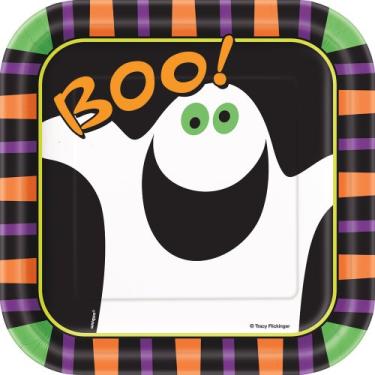 Imagem de Pratos de sobremesa quadrados de abóbora Boo Halloween, 10 unidades