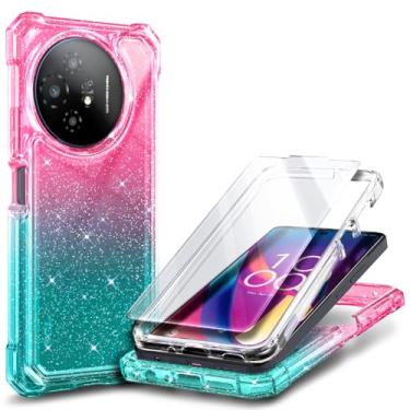 Imagem de WDHD Capa de telefone compatível com TCL 50 XL 5G e TCL 50 XL NXTPAPER 5G Glitter Pink/Aqua | Capa protetora à prova de choque resistente à prova de choque com protetor de tela, cantos elevados