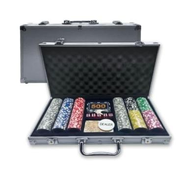 Imagem de Kit Maleta Poker Com Fichas Holográficas Acrílicas Numeradas Para Jogo Pôquer 300 Peças Cores Vibrantes Cartas 5 Dados