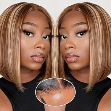Imagem de Peruca Ombre Bob Cabelo Humano 4/27 Destaque Loiro Honey Lace Front Bob Perucas Cabelo Humano 200% Densidade Perucas Sem Cola Cabelo Humano Pré-Arrancado Pré-Cortado 9x6 HD Peruca de Cabelo Humano