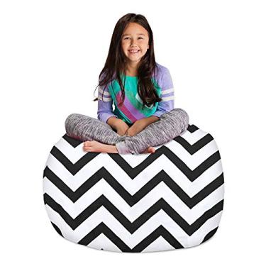 Imagem de Posh Creations Bolsa infantil para guardar animais de pelúcia, organizador de brinquedos para crianças, grande, lona, preto e branco
