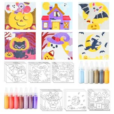 Imagem de MLOLM 24 Sets Halloween Sand Art Kit, DIY Painting Craft,Pumpkin Ghost Haunted House Witch Cat Bat Sand Painting with Colored Art Sand, Creative Halloween Theme Party Activity