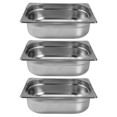 Imagem de Kit Três Cubas Gastronomica Padrão Gn 1/2 100mm Inox com Alça Weck