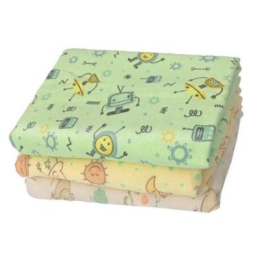 Imagem de Kit 3 Cueiros Bebê Manta Flanelado Estampado 80X60 Neutro - Dugu